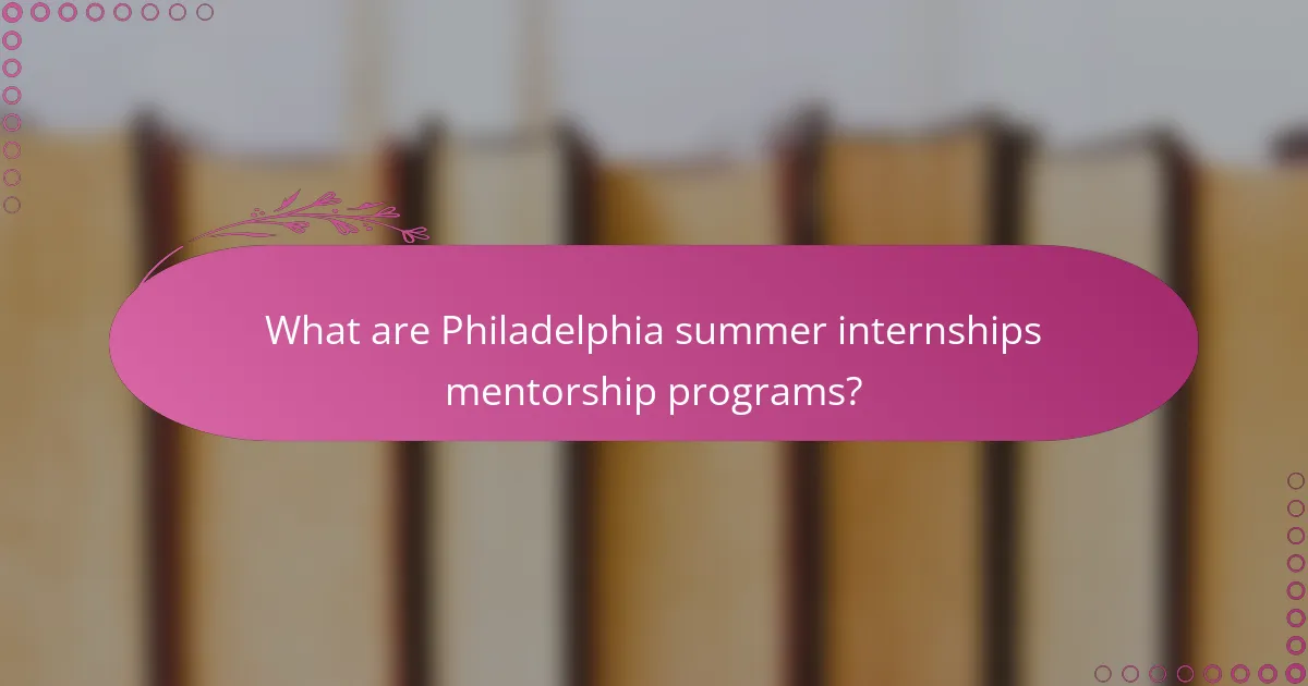 What are Philadelphia summer internships mentorship programs?