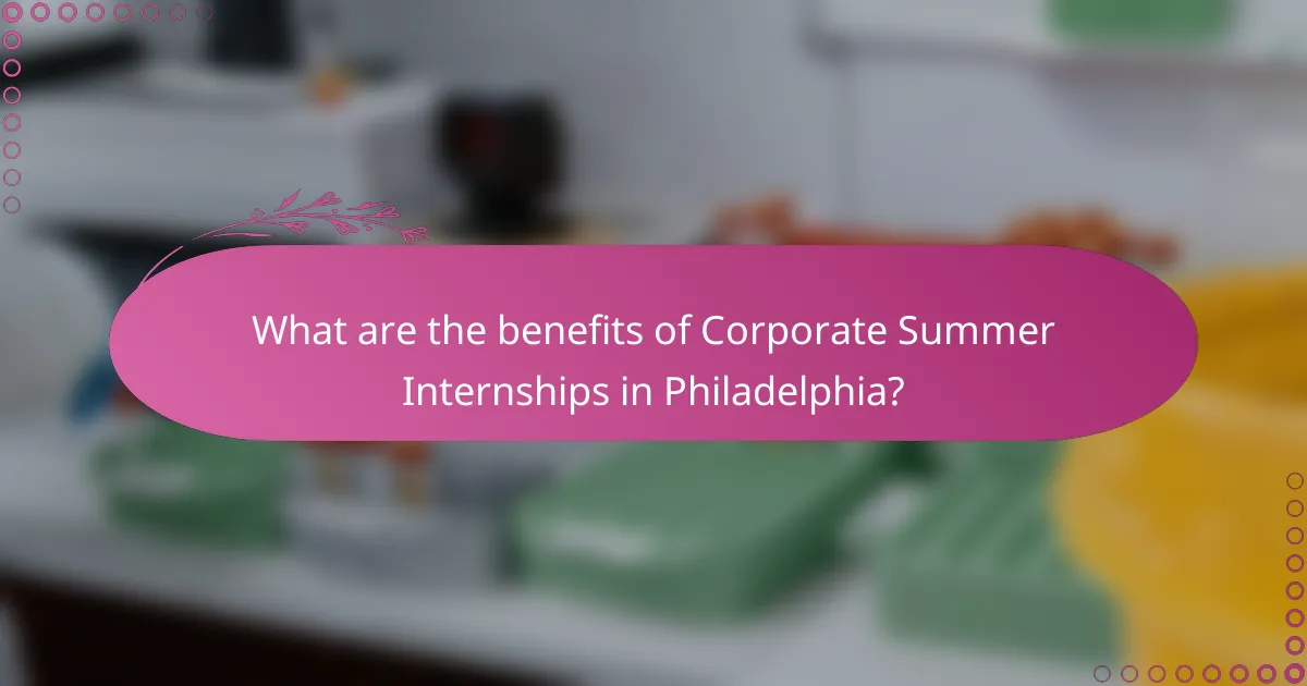 What are the benefits of Corporate Summer Internships in Philadelphia?
