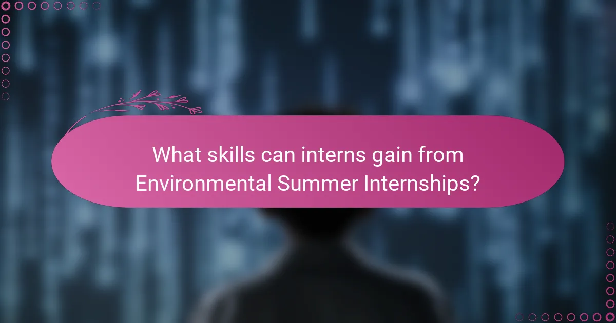What skills can interns gain from Environmental Summer Internships?